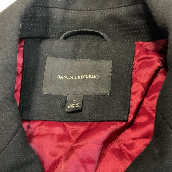 Vintage Banana Republic Overcoat Mens Size Large Black  Wool Blend - Picture 9 of 9